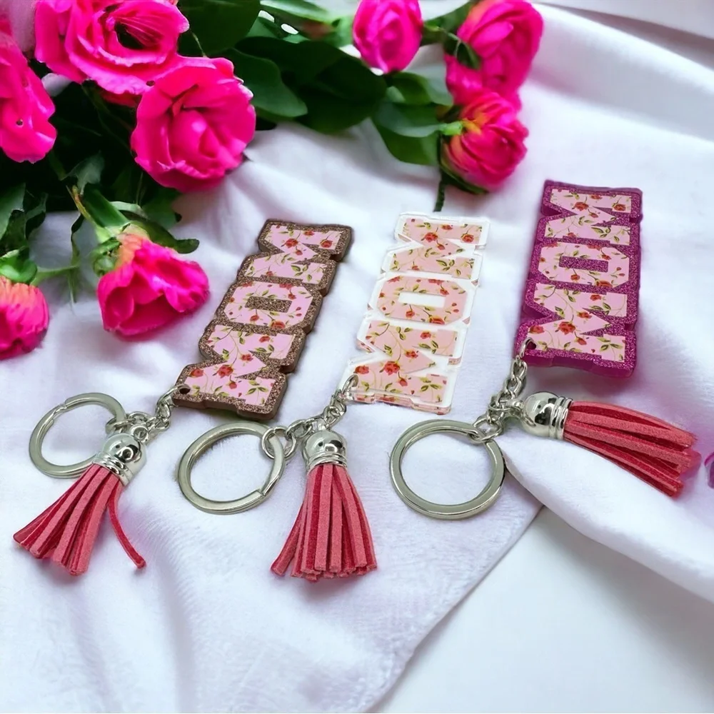 Floral MOM Glitter Keychain | Pink Boutique Mom Gift